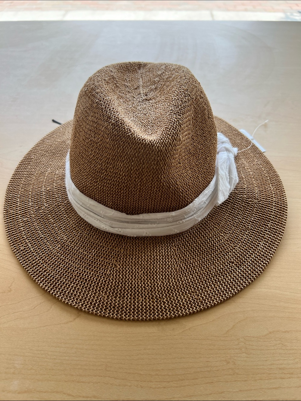 August Hats Tan Straw Fedora with White Band